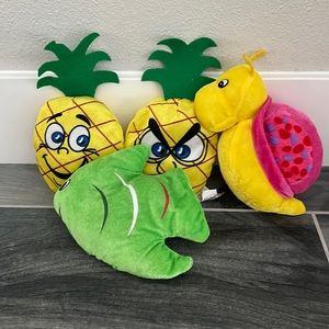 Yellow and green plush friends